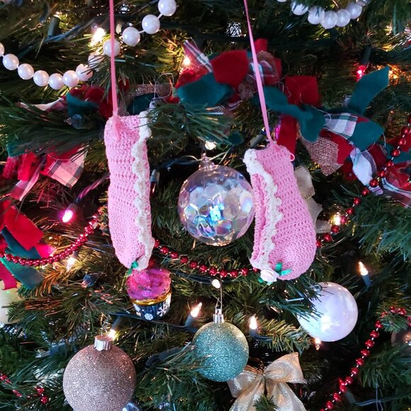 80's Handmade Ballet Slipper Knitted Bow rosette Coquette Balletcore Ornaments - Picture 1 of 11
